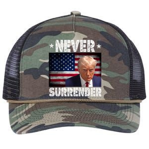 Donald Trump President Mugshot Never Surrender USA Flag Retro Rope Trucker Hat Cap