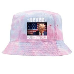 Donald Trump President Mugshot Never Surrender USA Flag Tie-Dyed Bucket Hat