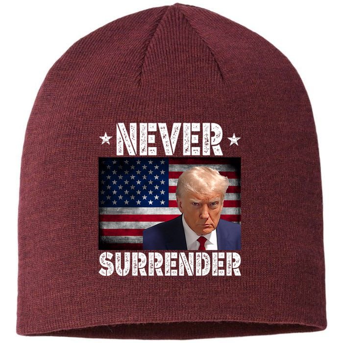 Donald Trump President Mugshot Never Surrender USA Flag Sustainable Beanie