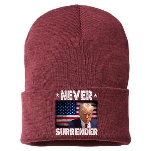 Donald Trump President Mugshot Never Surrender USA Flag Sustainable Knit Beanie