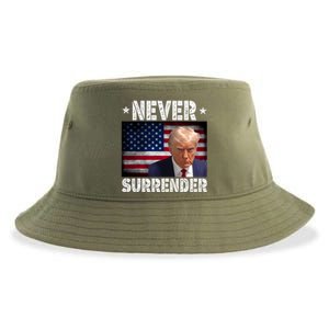 Donald Trump President Mugshot Never Surrender USA Flag Sustainable Bucket Hat