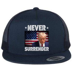 Donald Trump President Mugshot Never Surrender USA Flag Flat Bill Trucker Hat