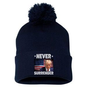 Donald Trump President Mugshot Never Surrender USA Flag Pom Pom 12in Knit Beanie