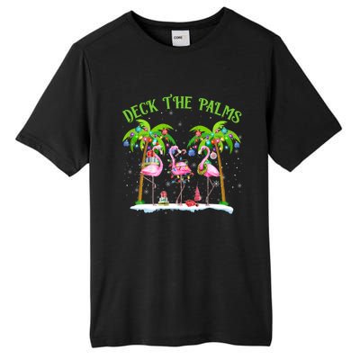 Deck The Palms Flamingo Tropical Christmas Lights Palm Tree Gift Tall Fusion ChromaSoft Performance T-Shirt