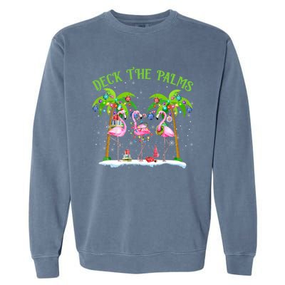 Deck The Palms Flamingo Tropical Christmas Lights Palm Tree Gift Garment-Dyed Sweatshirt