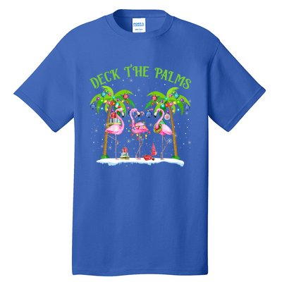 Deck The Palms Flamingo Tropical Christmas Lights Palm Tree Gift Tall T-Shirt