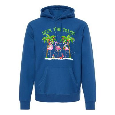 Deck The Palms Flamingo Tropical Christmas Lights Palm Tree Gift Premium Hoodie