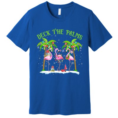 Deck The Palms Flamingo Tropical Christmas Lights Palm Tree Gift Premium T-Shirt