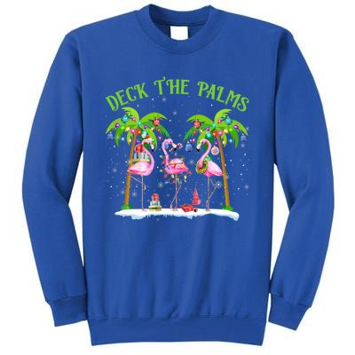 Deck The Palms Flamingo Tropical Christmas Lights Palm Tree Gift Tall Sweatshirt