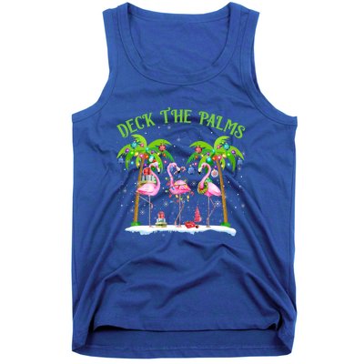 Deck The Palms Flamingo Tropical Christmas Lights Palm Tree Gift Tank Top