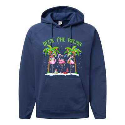 Deck The Palms Flamingo Tropical Christmas Lights Palm Tree Gift Performance Fleece Hoodie