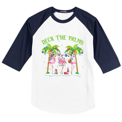 Deck The Palms Flamingo Tropical Christmas Lights Palm Tree Gift Baseball Sleeve Shirt