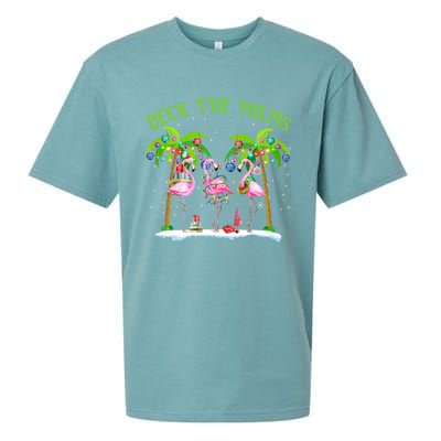 Deck The Palms Flamingo Tropical Christmas Lights Palm Tree Gift Sueded Cloud Jersey T-Shirt