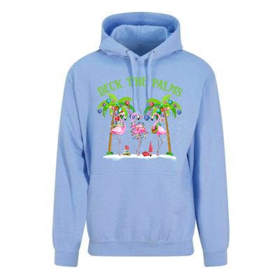 Deck The Palms Flamingo Tropical Christmas Lights Palm Tree Gift Unisex Surf Hoodie