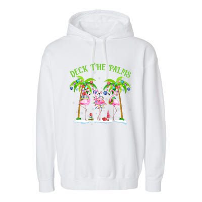 Deck The Palms Flamingo Tropical Christmas Lights Palm Tree Gift Garment-Dyed Fleece Hoodie