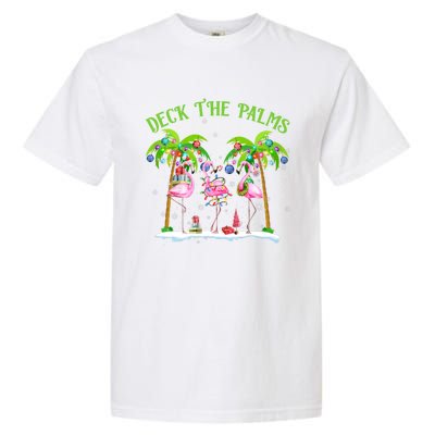 Deck The Palms Flamingo Tropical Christmas Lights Palm Tree Gift Garment-Dyed Heavyweight T-Shirt