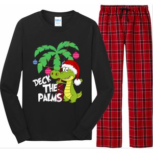 Deck The Palms Florida Christmas Palm Tree Lights Gator Cute Gift Long Sleeve Pajama Set