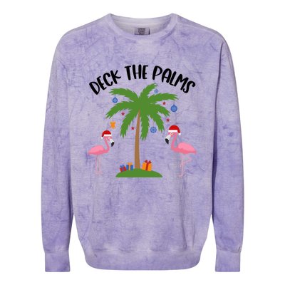 Deck The Palms Funny Christmas Palm Tree Flamingo Gift Colorblast Crewneck Sweatshirt