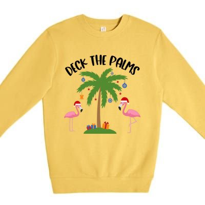 Deck The Palms Funny Christmas Palm Tree Flamingo Gift Premium Crewneck Sweatshirt