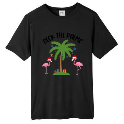 Deck The Palms Funny Christmas Palm Tree Flamingo Gift Tall Fusion ChromaSoft Performance T-Shirt