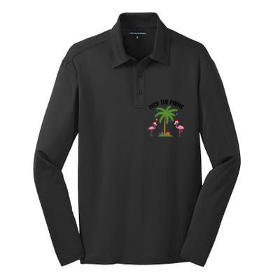 Deck The Palms Funny Christmas Palm Tree Flamingo Gift Silk Touch Performance Long Sleeve Polo