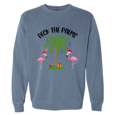 Deck The Palms Funny Christmas Palm Tree Flamingo Gift Garment-Dyed Sweatshirt