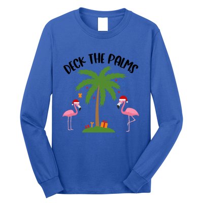 Deck The Palms Funny Christmas Palm Tree Flamingo Gift Long Sleeve Shirt