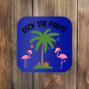 Deck The Palms Funny Christmas Palm Tree Flamingo Gift Coaster