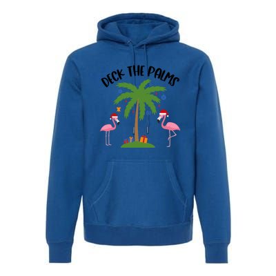 Deck The Palms Funny Christmas Palm Tree Flamingo Gift Premium Hoodie