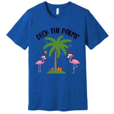 Deck The Palms Funny Christmas Palm Tree Flamingo Gift Premium T-Shirt