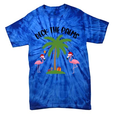 Deck The Palms Funny Christmas Palm Tree Flamingo Gift Tie-Dye T-Shirt