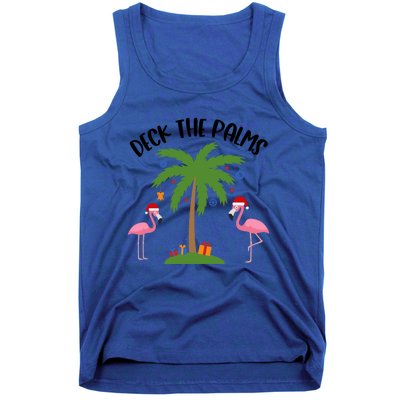 Deck The Palms Funny Christmas Palm Tree Flamingo Gift Tank Top