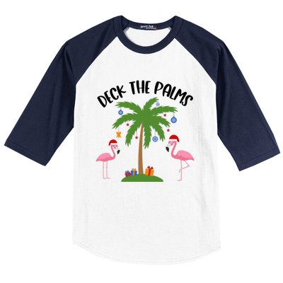 Deck The Palms Funny Christmas Palm Tree Flamingo Gift Baseball Sleeve Shirt