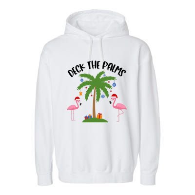 Deck The Palms Funny Christmas Palm Tree Flamingo Gift Garment-Dyed Fleece Hoodie