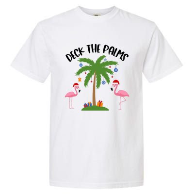 Deck The Palms Funny Christmas Palm Tree Flamingo Gift Garment-Dyed Heavyweight T-Shirt