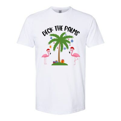 Deck The Palms Funny Christmas Palm Tree Flamingo Gift Softstyle® CVC T-Shirt