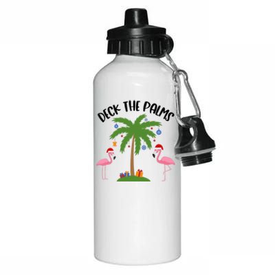 Deck The Palms Funny Christmas Palm Tree Flamingo Gift Aluminum Water Bottle