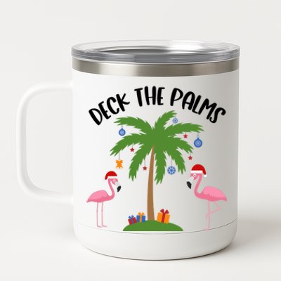 Deck The Palms Funny Christmas Palm Tree Flamingo Gift 12 oz Stainless Steel Tumbler Cup