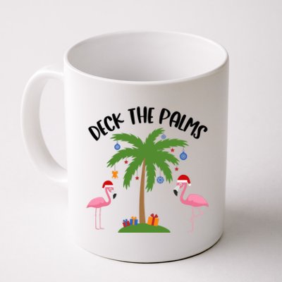 Deck The Palms Funny Christmas Palm Tree Flamingo Gift Coffee Mug