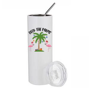 Deck The Palms Funny Christmas Palm Tree Flamingo Gift Stainless Steel Tumbler