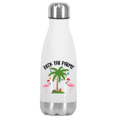 Deck The Palms Funny Christmas Palm Tree Flamingo Gift Stainless Steel Insulated Water Bottle