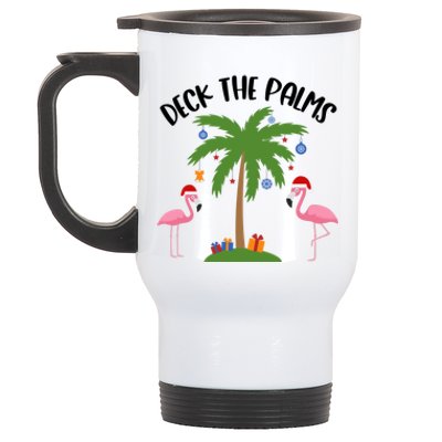 Deck The Palms Funny Christmas Palm Tree Flamingo Gift Stainless Steel Travel Mug