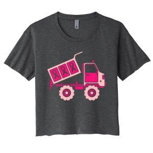 Dump Truck Pink Ribbon Breast Cancer Awareness Support Women's Crop Top Tee