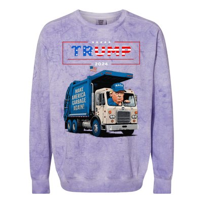 Donald Trump Rides In Garbage Truck Garbage For Trump Colorblast Crewneck Sweatshirt