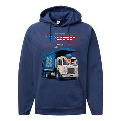 Donald Trump Rides In Garbage Truck Garbage For Trump Performance Fleece Hoodie