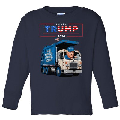 Donald Trump Rides In Garbage Truck Garbage For Trump Toddler Long Sleeve Shirt