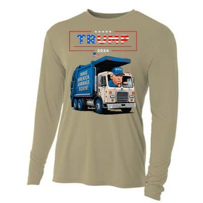 Donald Trump Rides In Garbage Truck Garbage For Trump Cooling Performance Long Sleeve Crew