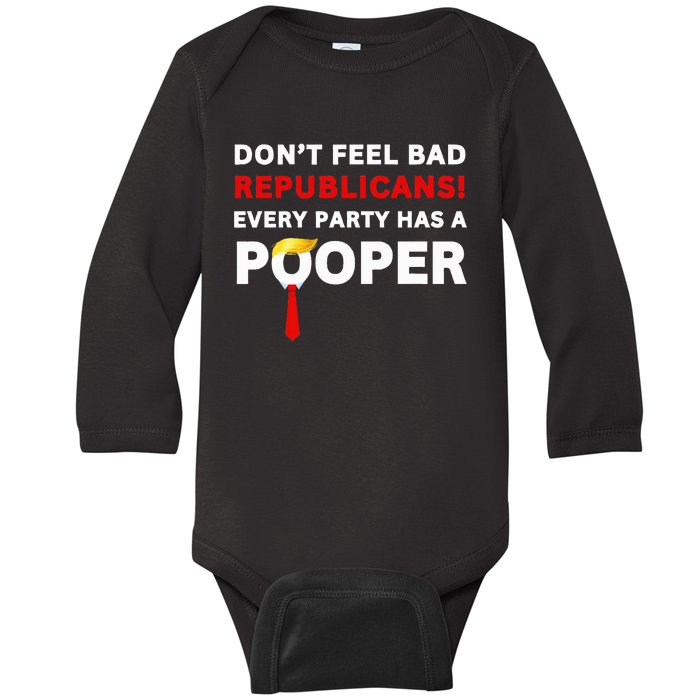 Donald Trump Republican Party Pooper Anti Trump 2024 Loser Baby Long Sleeve Bodysuit