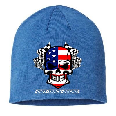 Dirt Track Racing Us Flag Racing Skull Car Racing Gift Sustainable Beanie