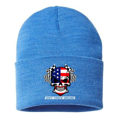 Dirt Track Racing Us Flag Racing Skull Car Racing Gift Sustainable Knit Beanie